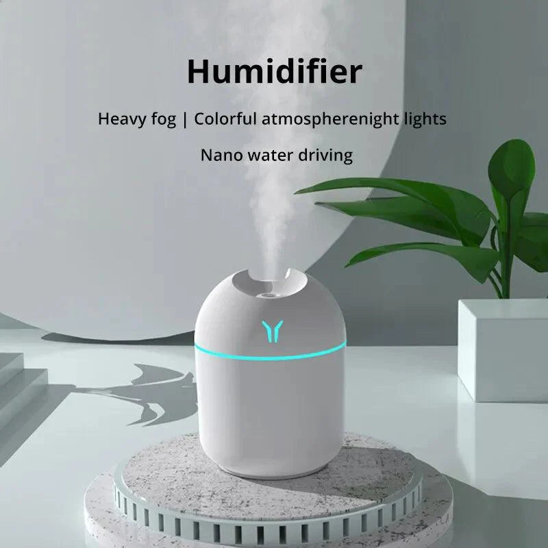Mini Umidificador de Ar Ultra-Sônico Branco, Luz Romântica, USB, Difusor de Óleo Essencial, Purificador de Carro, Aroma Anion Mist Maker, 250ml